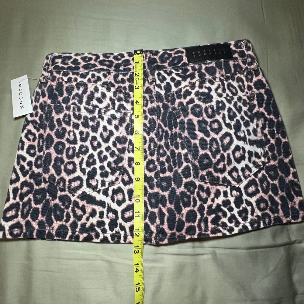 PacSun Leopard Print Denim Mini Skirt Brown Tan Animal Print‎ Size 26 NWT